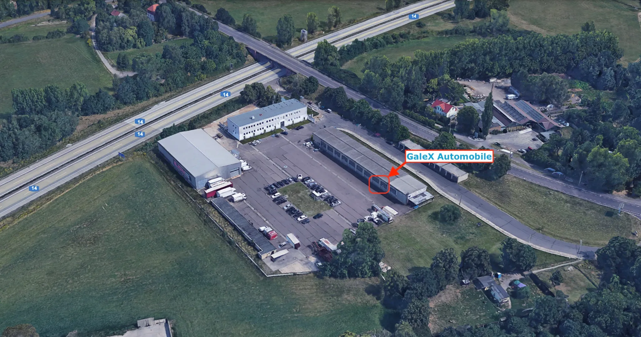 Satellitenansicht des Werkstattstandorts an der Riesaer Straße in Leipzig-Engelsdorf
